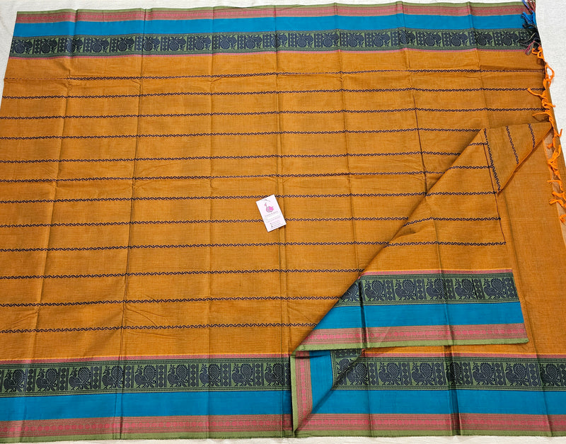 Brown with Green Velthari Pattern  Kanchi Cotton