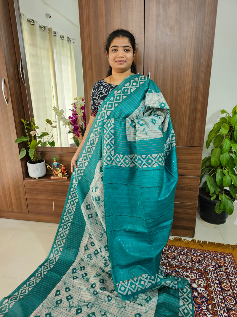 Bhagalpuri Silk Viscous Sarees with Batik Pattern -  Sea Green
