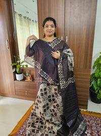 Bhagalpuri Silk Viscous Sarees with Batik Pattern - Brown
