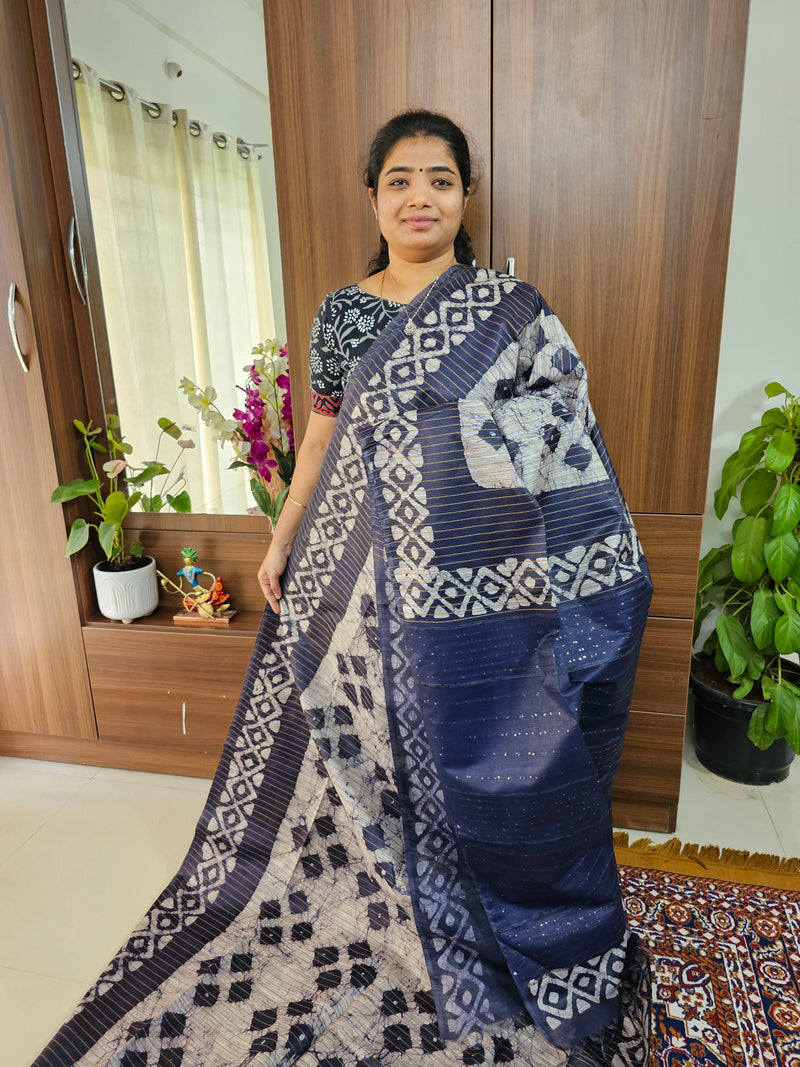Bhagalpuri Silk Viscous Sarees with Batik Pattern - Navy Blue