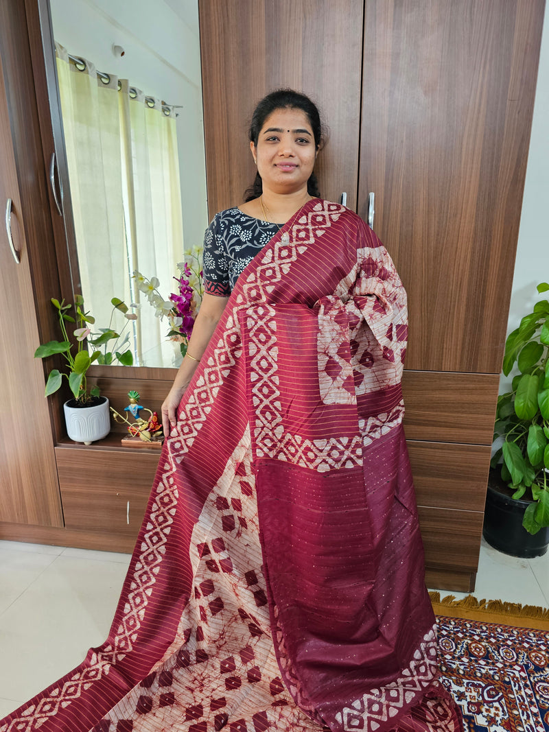Bhagalpuri Silk Viscous Sarees with Batik Pattern - Maroon