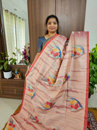 Semi Tussar with Striped Zari Weaving Saree - Red