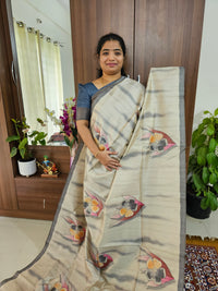 Semi Tussar with Striped Zari Weaving Saree - Grey