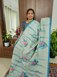 Semi Tussar with Striped Zari Weaving Saree - Blue