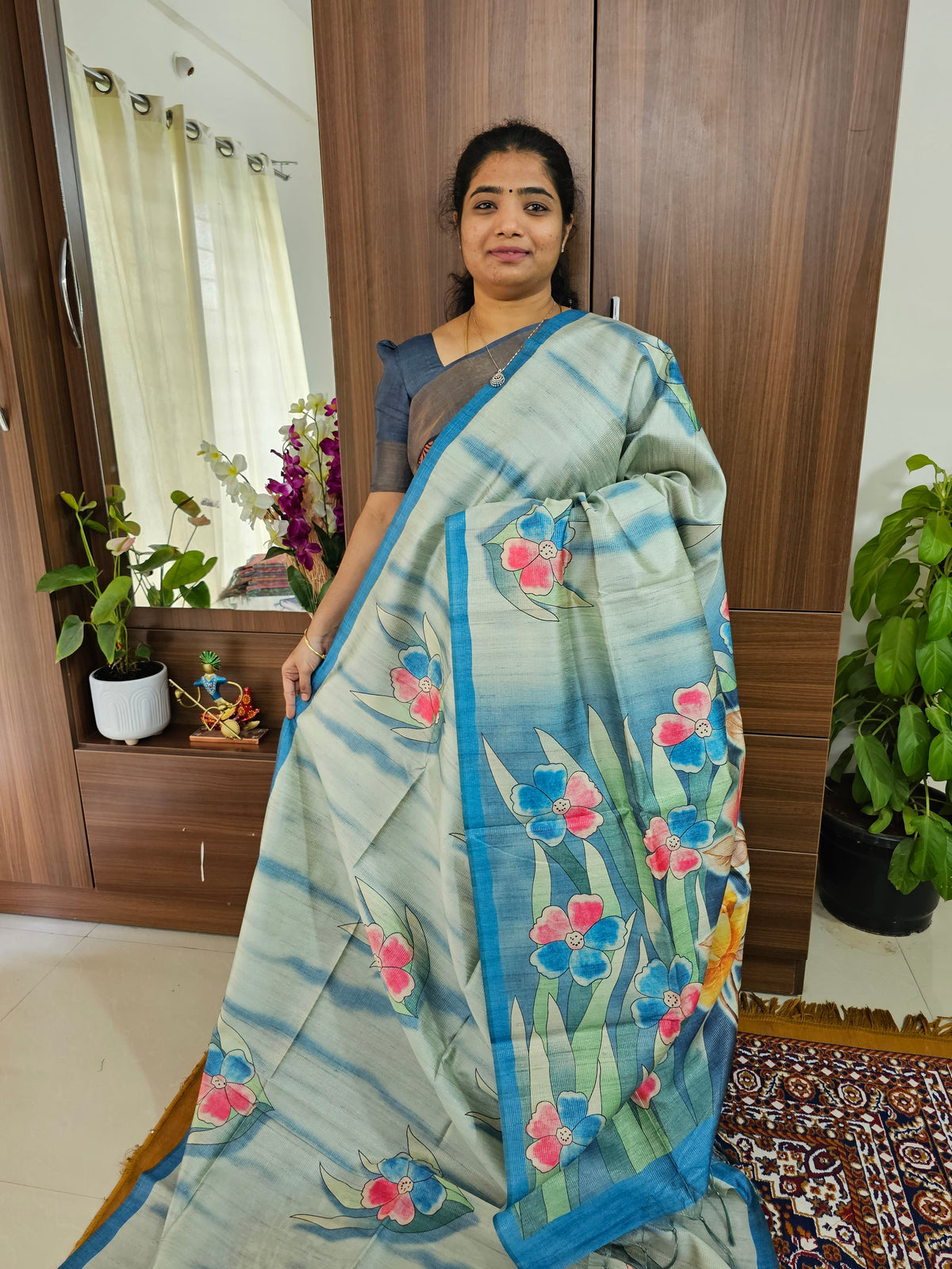 Semi Tussar with Striped Zari Weaving Saree - Blue