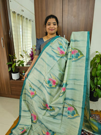 Semi Tussar with Striped Zari Weaving Saree - Sea Green