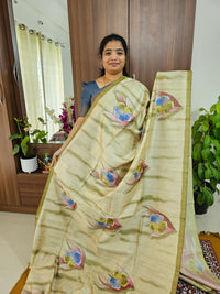 Semi Tussar with Striped Zari Weaving Saree - Mehndi Green