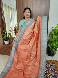 Semi Tussar with Striped Zari Weaving Saree - Orange with Grey