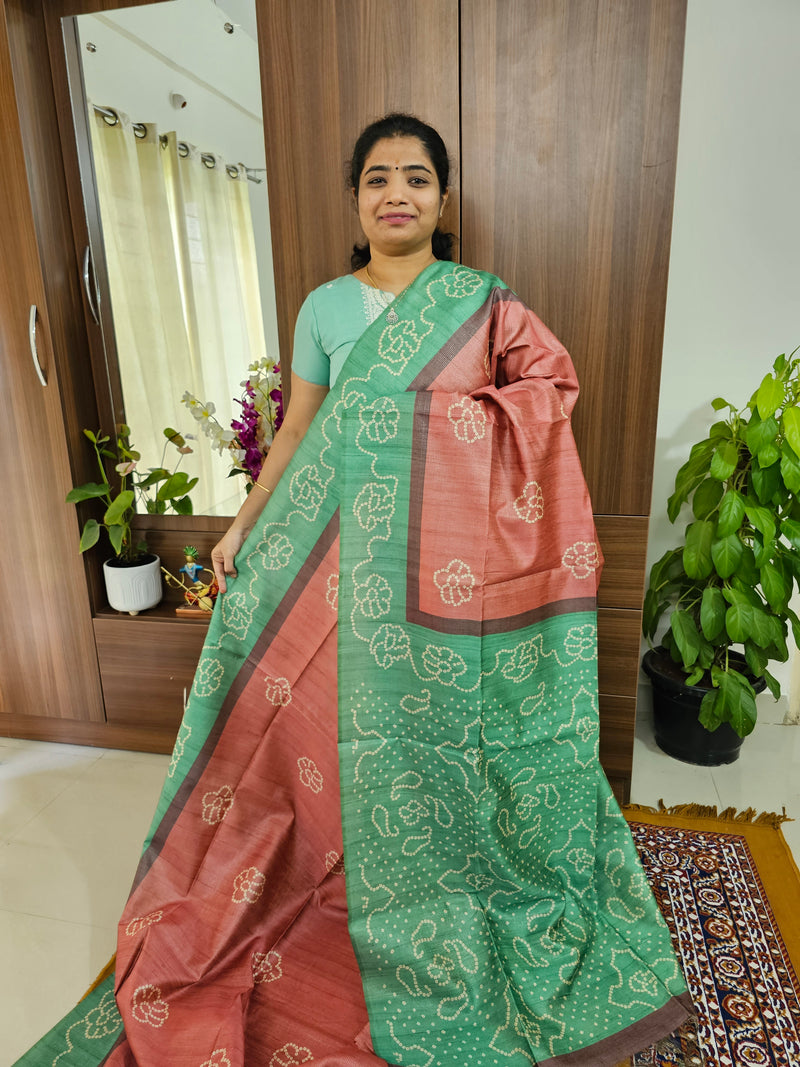 Semi Tussar with Striped Zari Weaving Saree - Maroon with Green