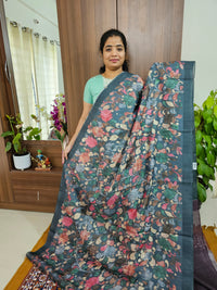 Semi Tussar Kalamkari Digital Printed Saree -  Grey