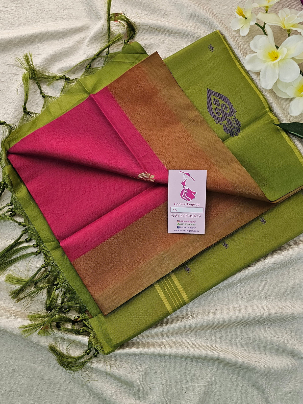 Dark Pink with Green Pallu Handwoven Chinnalampattu Saree