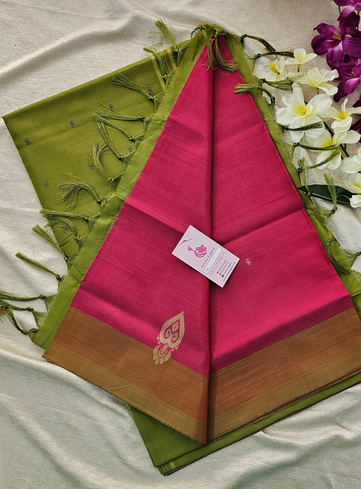 Dark Pink with Green Pallu Handwoven Chinnalampattu Saree