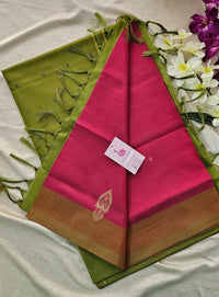 Dark Pink with Green Pallu Handwoven Chinnalampattu Saree