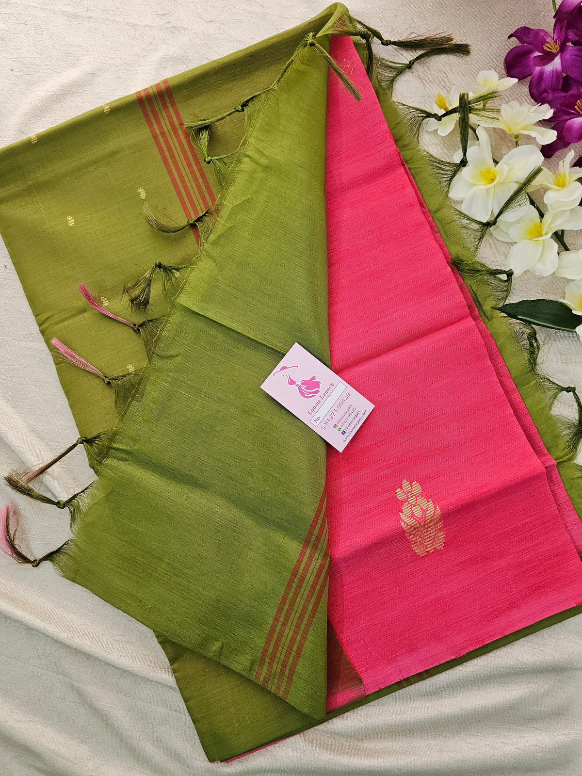 Pink with Green Pallu Handwoven Chinnalampattu Saree