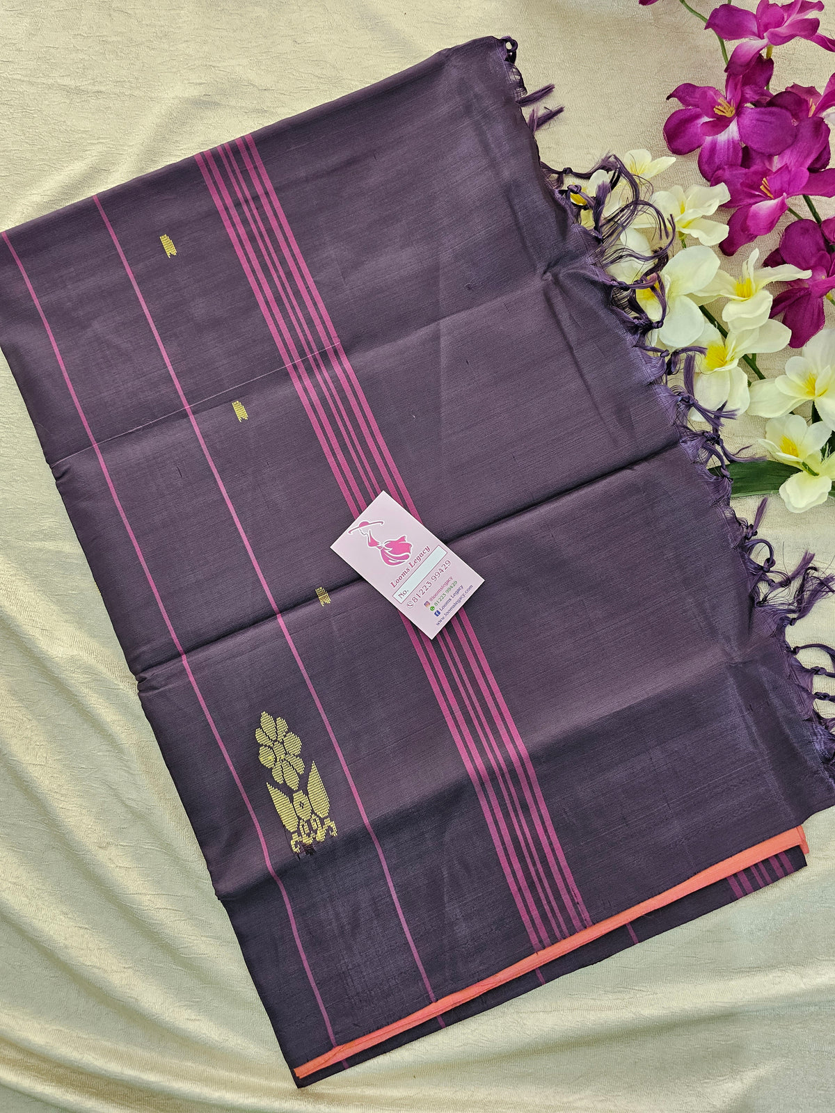 Peachish Pink with Brown Pallu Handwoven Chinnalampattu Saree