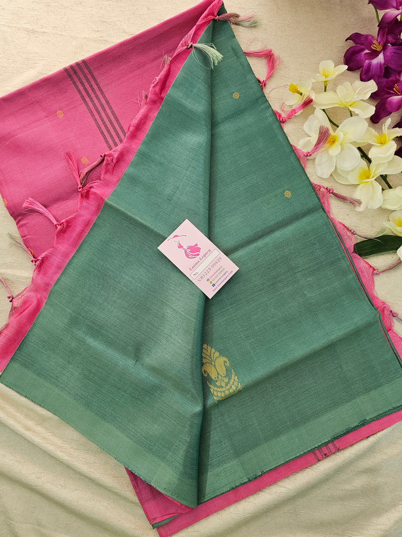 Sea Green with Pink Pallu Handwoven Chinnalampattu Saree