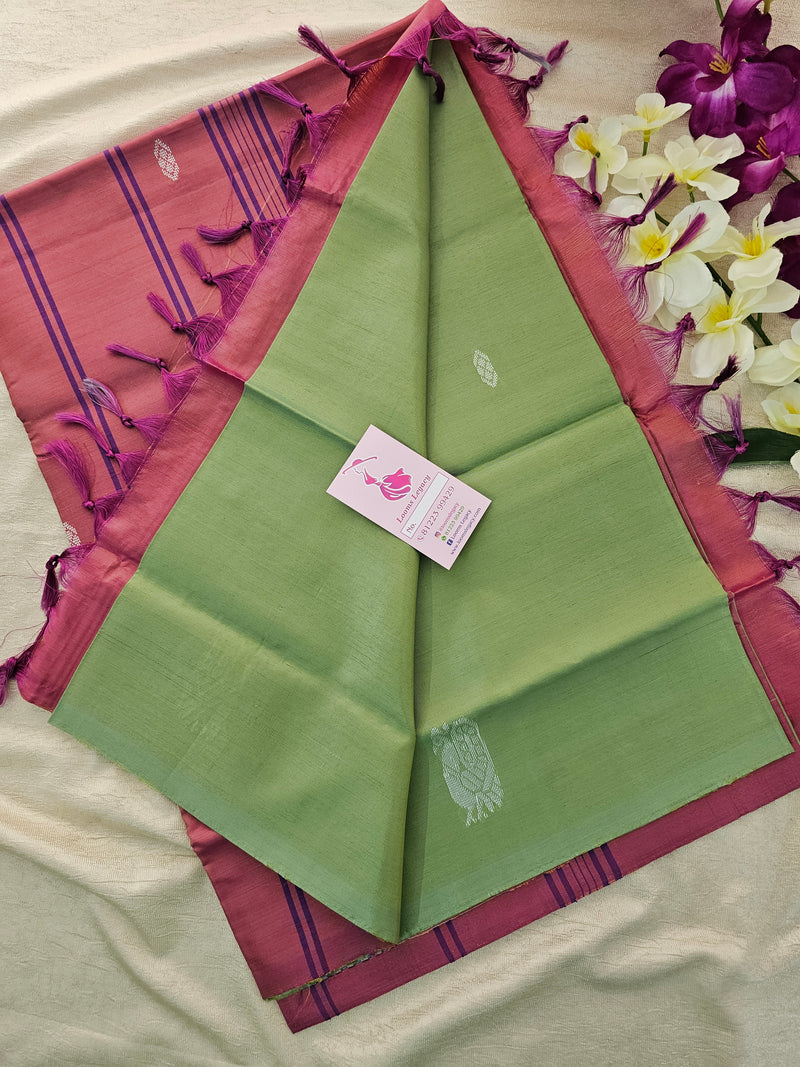 Green with Magenta Pink Pallu Handwoven Chinnalampattu Saree