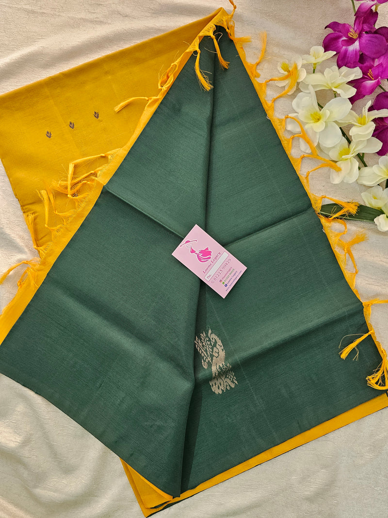 Bottle Green with Yellow Pallu Handwoven Chinnalampattu Saree