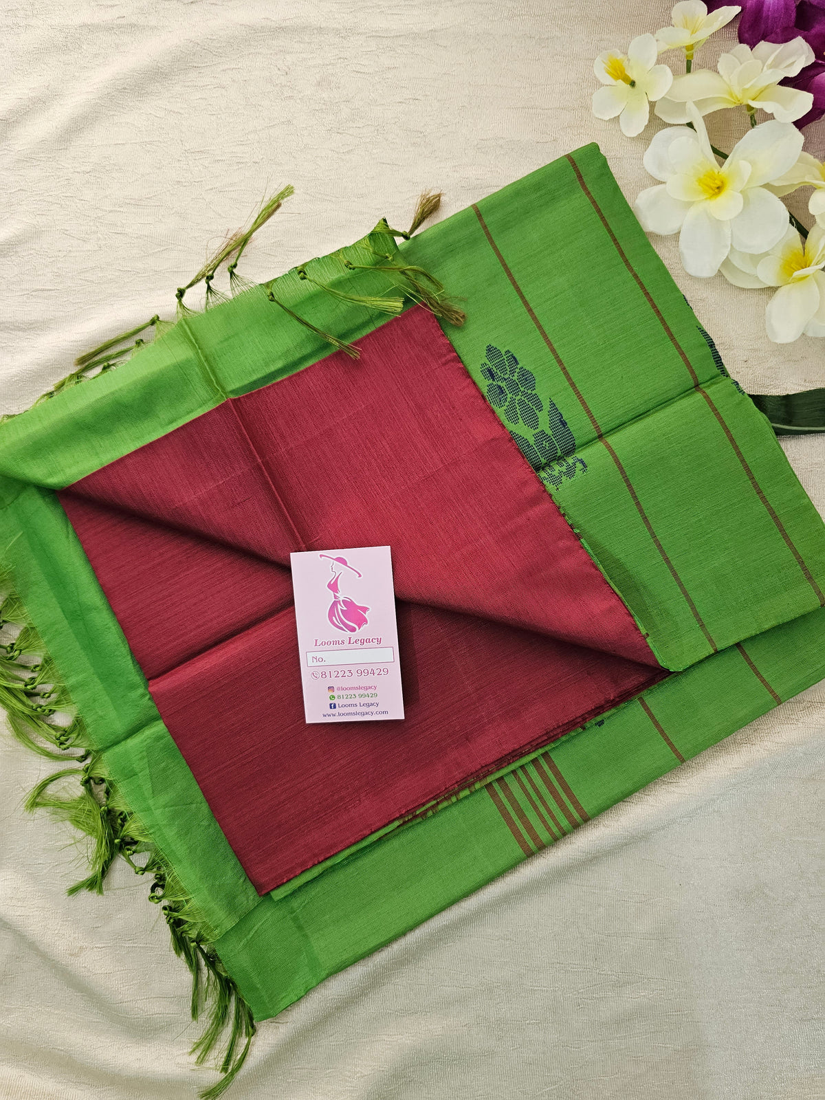 Maroon with Green Pallu Handwoven Chinnalampattu Saree