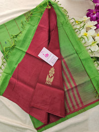 Maroon with Green Pallu Handwoven Chinnalampattu Saree