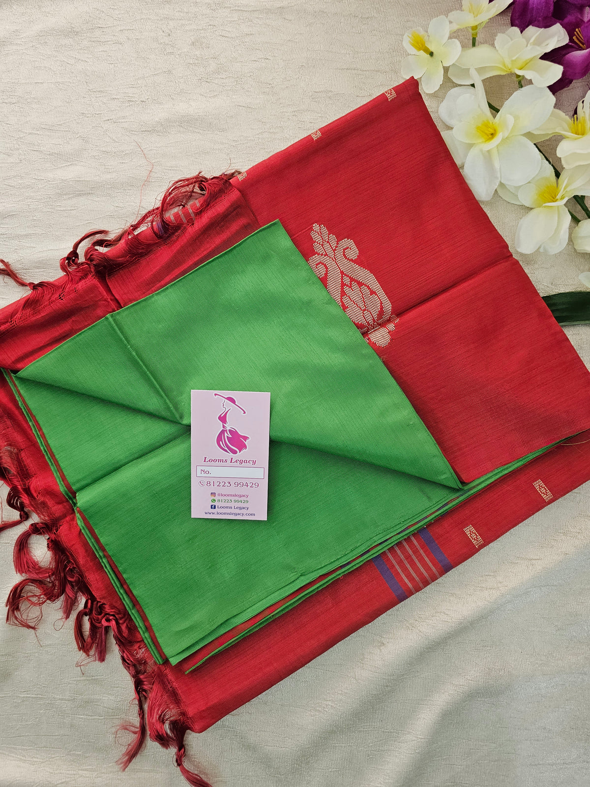 Green with Red Pallu Handwoven Chinnalampattu Saree