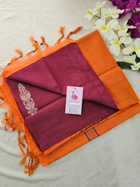 Maroon with Orange Pallu Handwoven Chinnalampattu Saree