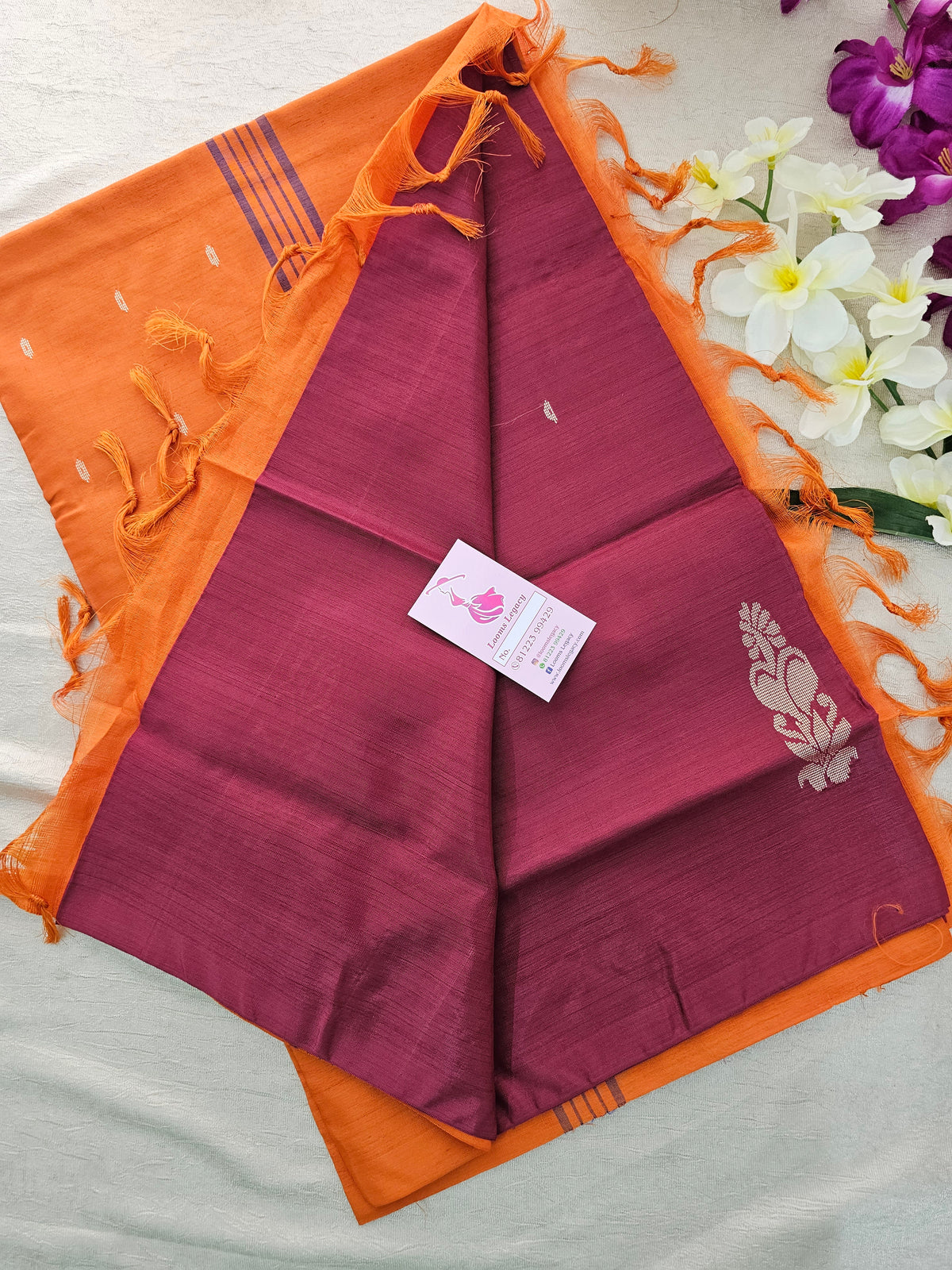 Maroon with Orange Pallu Handwoven Chinnalampattu Saree