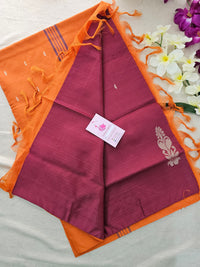 Maroon with Orange Pallu Handwoven Chinnalampattu Saree