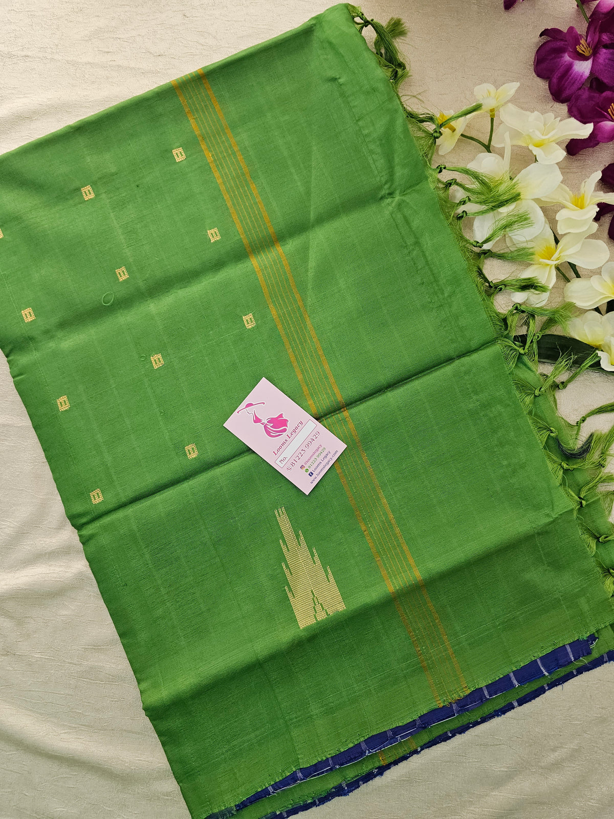 Blue with Green Pallu Handwoven Chinnalampattu Saree