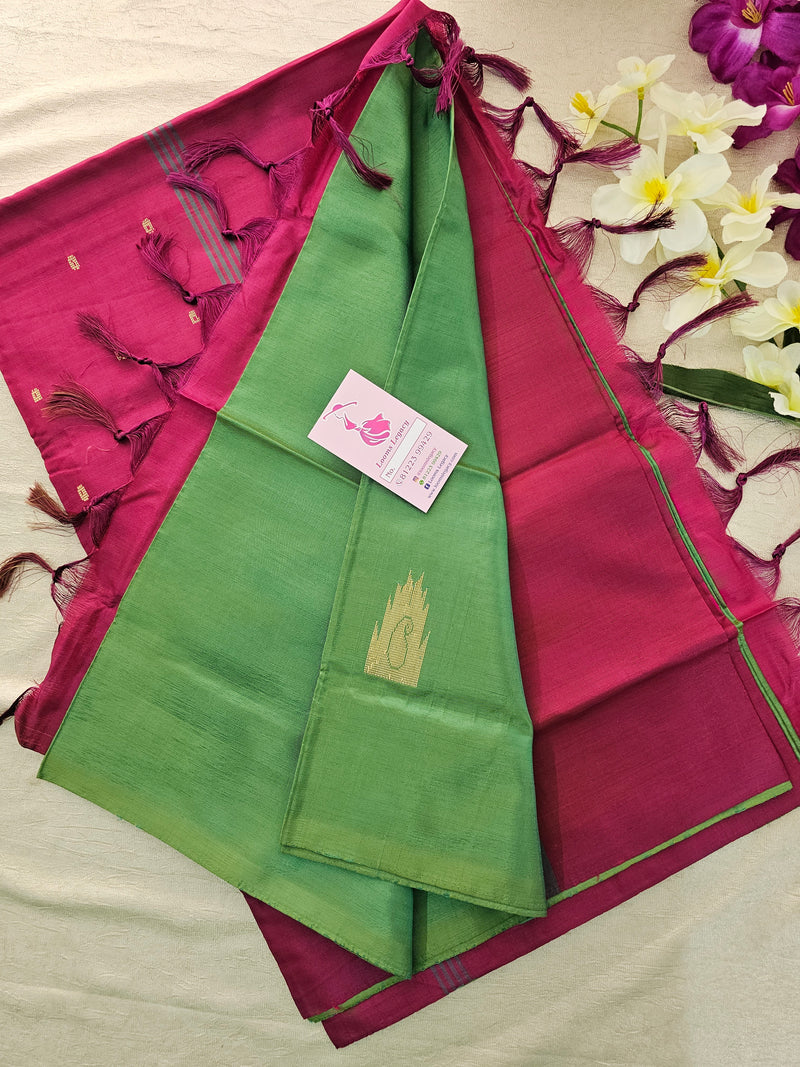 Dark Green with Magenta Pink Pallu Handwoven Chinnalampattu Saree