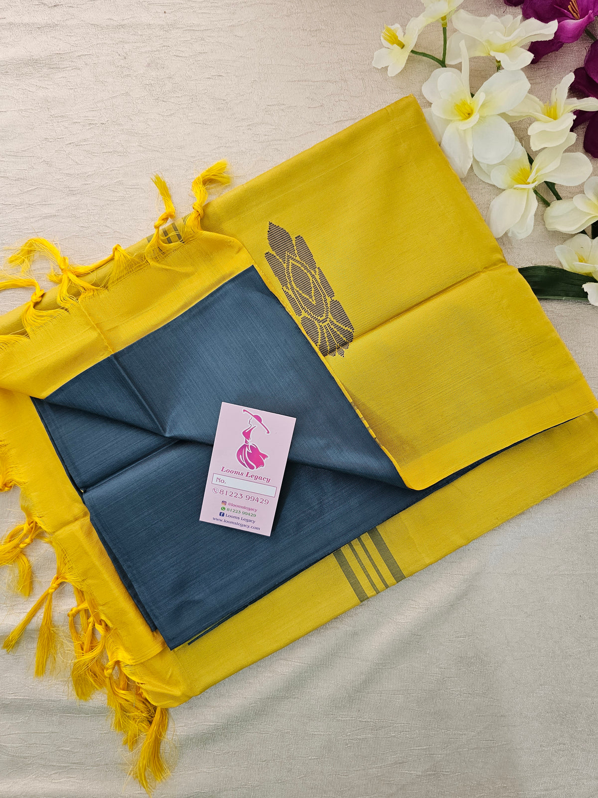 Grey with Yellow Pallu Handwoven Chinnalampattu Saree