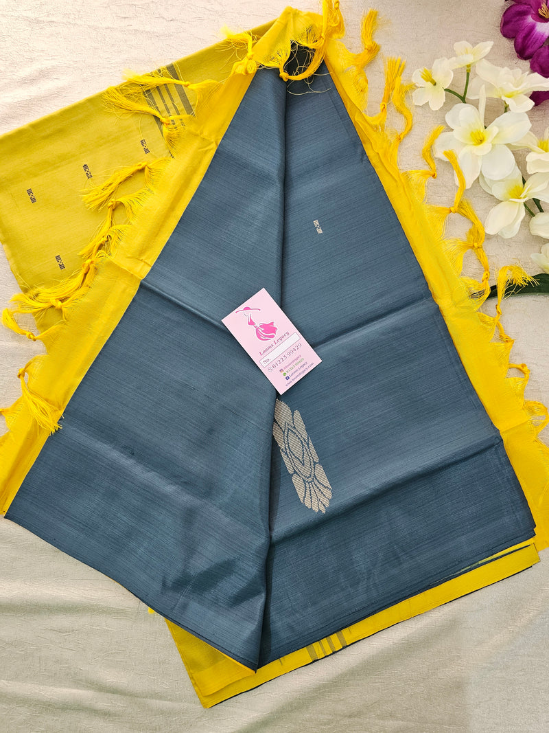 Grey with Yellow Pallu Handwoven Chinnalampattu Saree