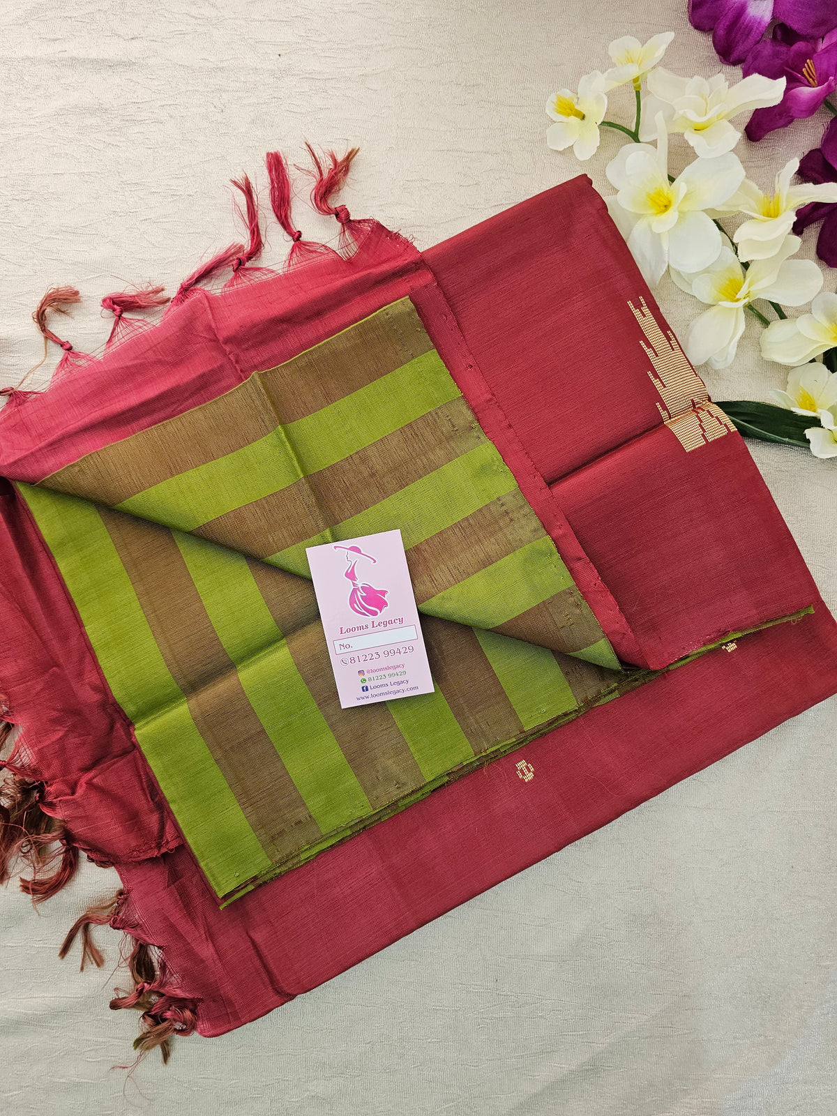 Green with Maroon Pallu Handwoven Chinnalampattu Saree