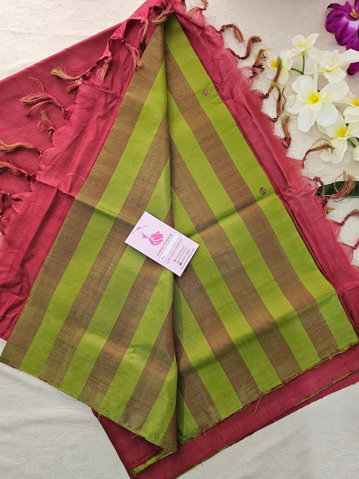 Green with Maroon Pallu Handwoven Chinnalampattu Saree