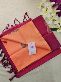 Peach with Magenta Pink Pallu Handwoven Chinnalampattu Saree