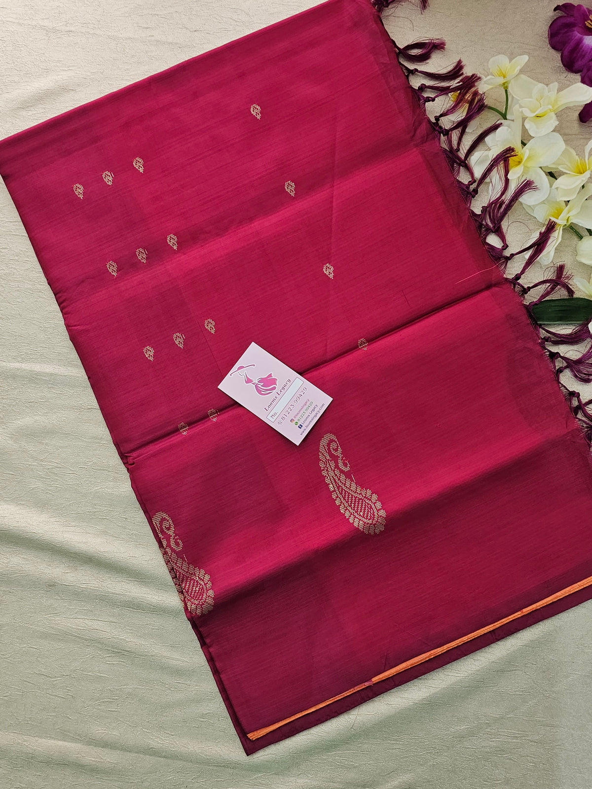 Peach with Magenta Pink Pallu Handwoven Chinnalampattu Saree