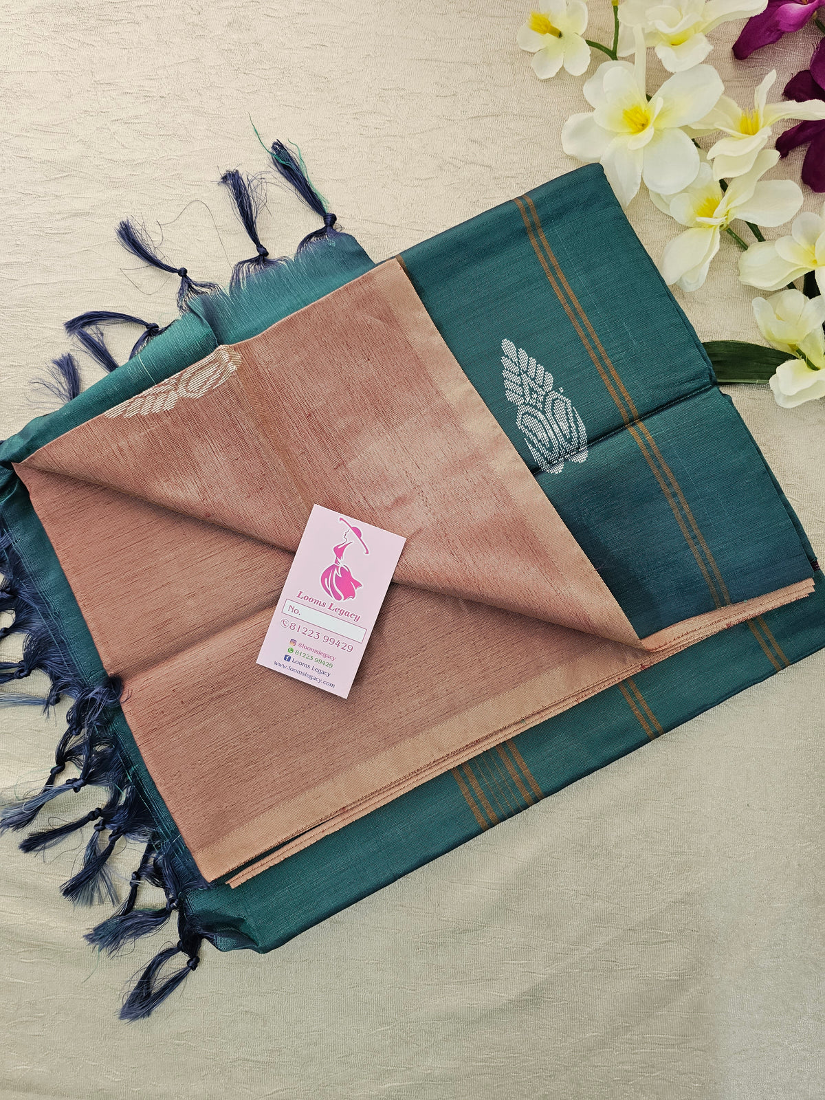 Onion Pink with Peacock Green Pallu Handwoven Chinnalampattu Saree