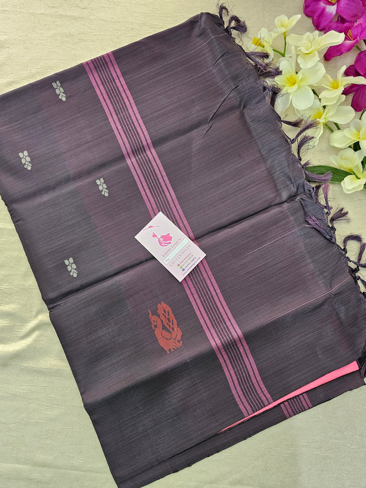 Pink with Dark Purple Pallu Handwoven Chinnalampattu Saree