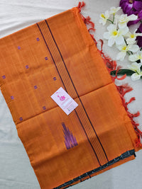 Bottle Green with Orange Pallu Handwoven Chinnalampattu Saree