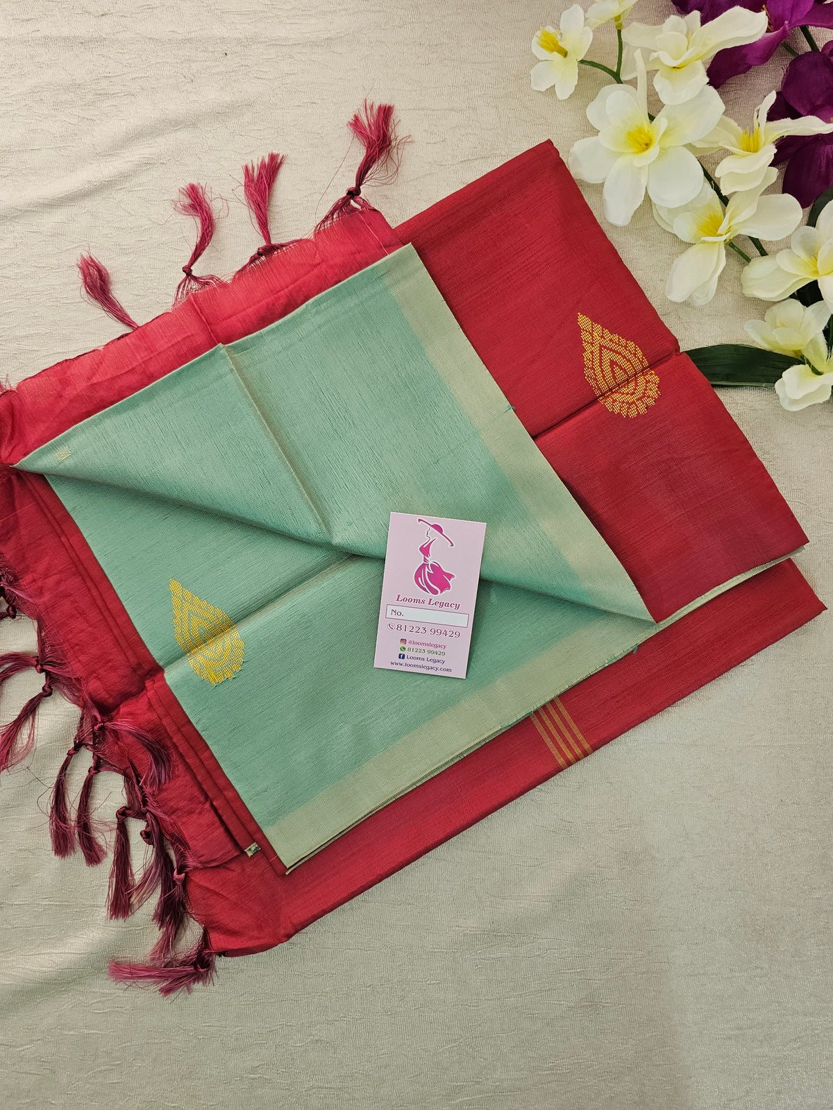 Dual Shade Green with Red Pallu Handwoven Chinnalampattu Saree