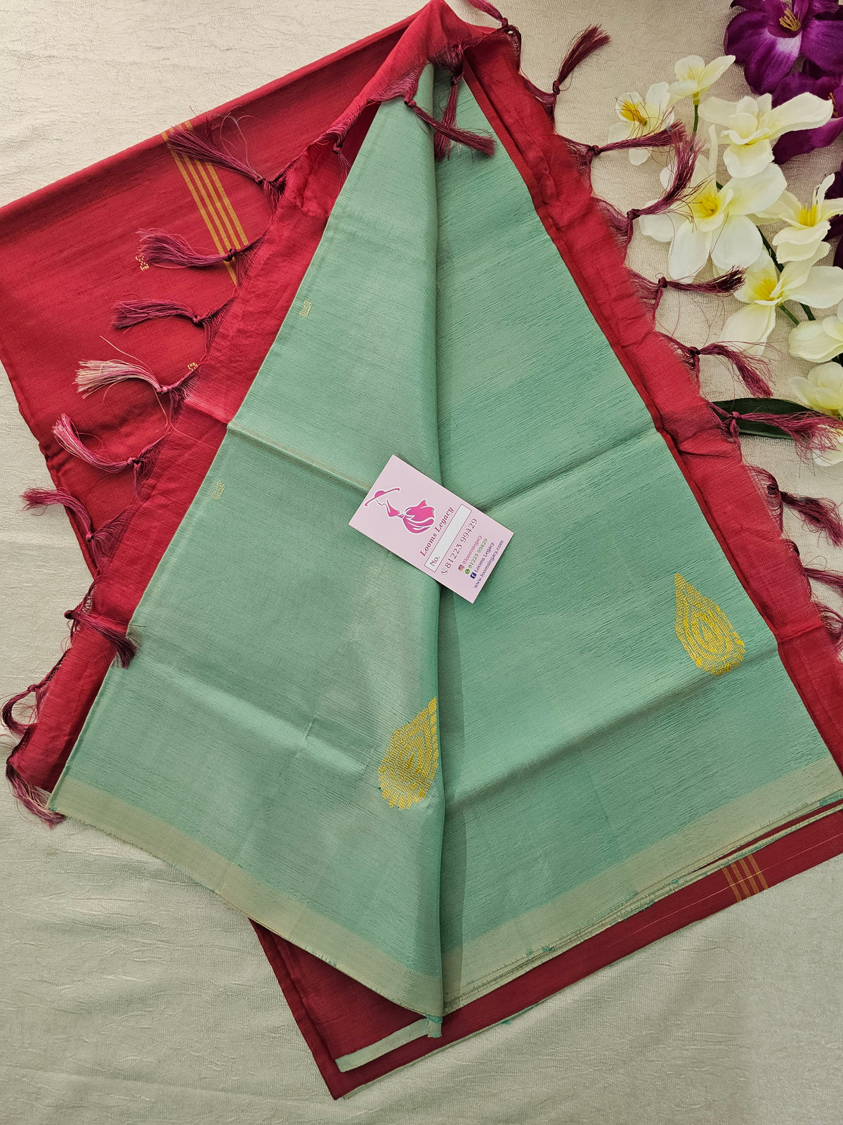 Dual Shade Green with Red Pallu Handwoven Chinnalampattu Saree