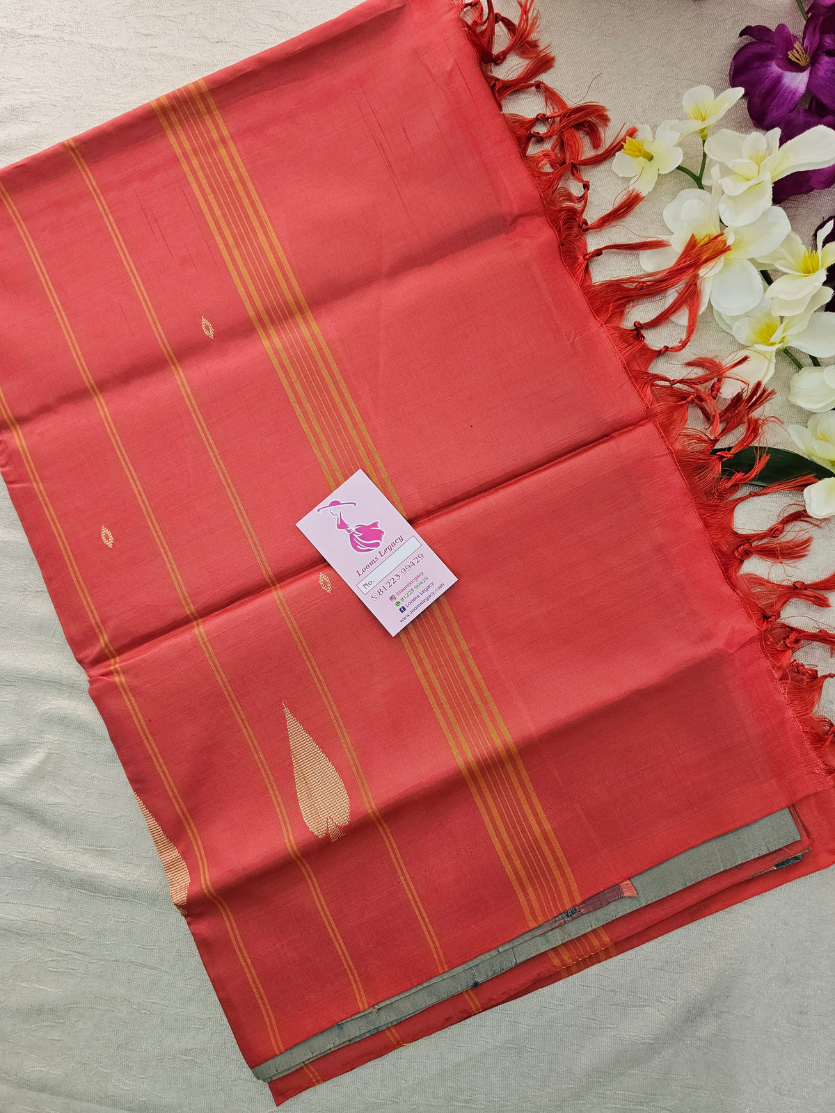 Dual Shade Green with Reddish Orange Pallu Handwoven Chinnalampattu Saree