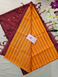 Orange with Maroon Stripe Pallu Handwoven Chinnalampattu Saree