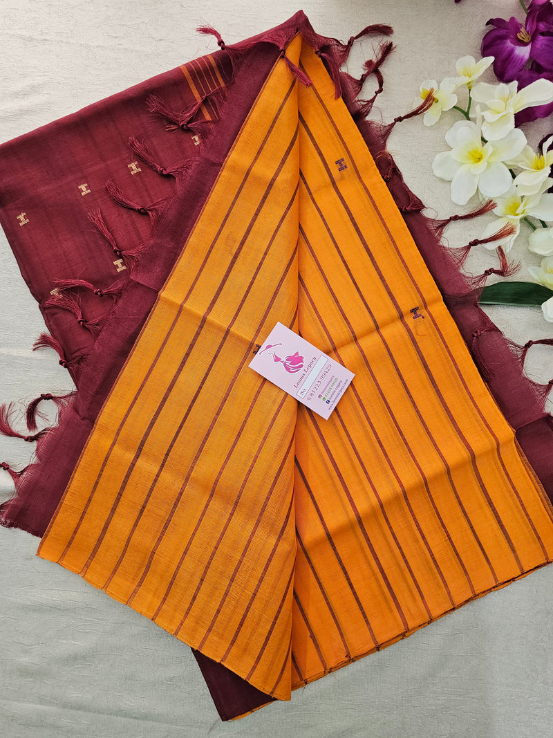 Orange with Maroon Stripe Pallu Handwoven Chinnalampattu Saree