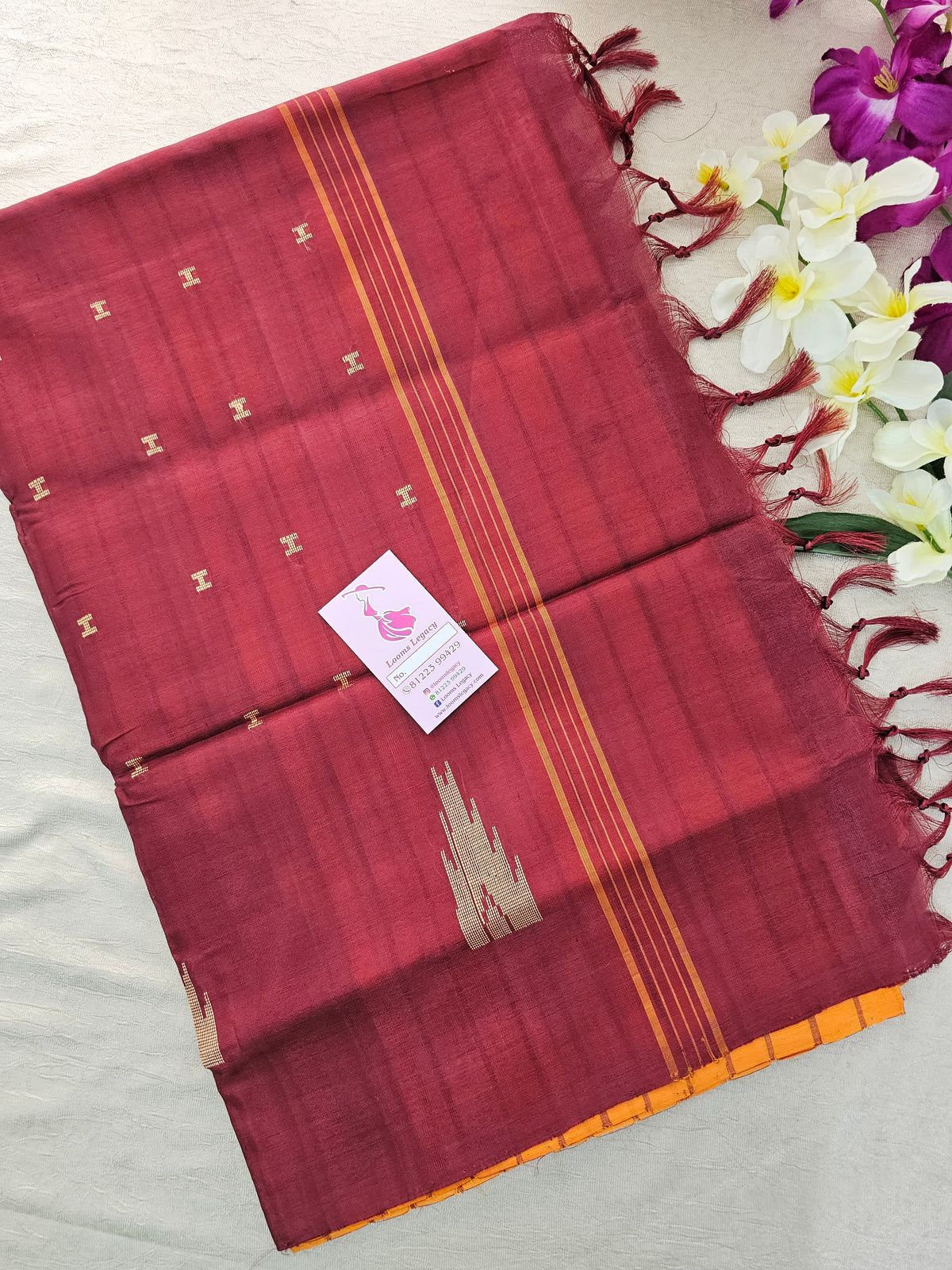 Orange with Maroon Stripe Pallu Handwoven Chinnalampattu Saree