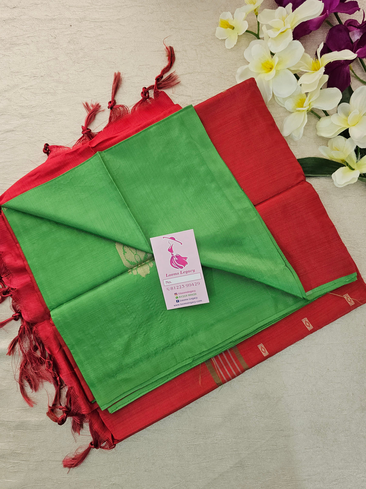 Green with Red Pallu Handwoven Chinnalampattu Saree