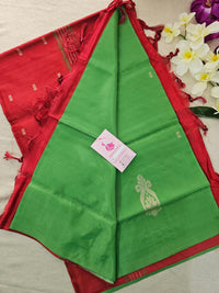 Green with Red Pallu Handwoven Chinnalampattu Saree