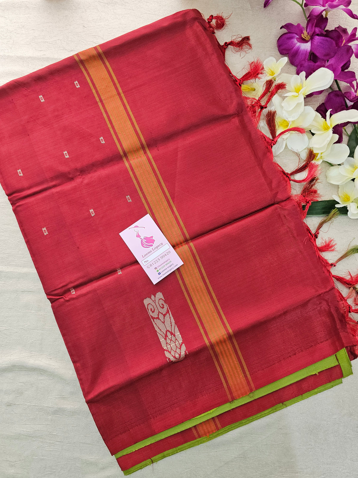 Green with Maroon Pallu Handwoven Chinnalampattu Saree