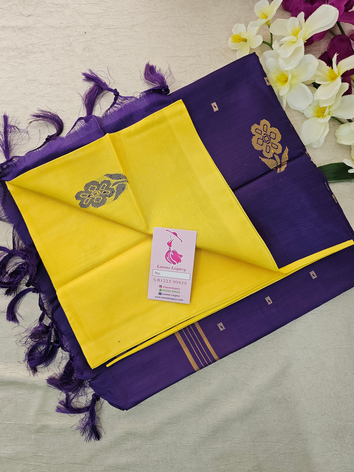 Yellow with Violet Pallu Handwoven Chinnalampattu Saree