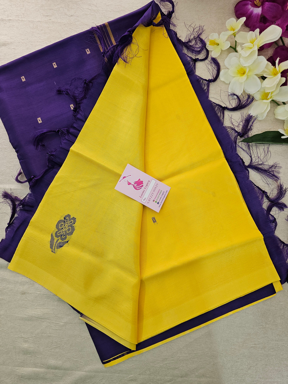 Yellow with Violet Pallu Handwoven Chinnalampattu Saree